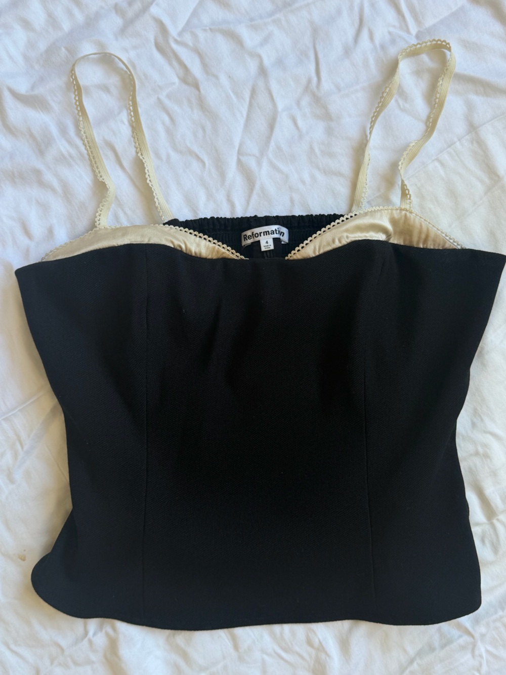 Reformation Black Cami with Cream Lace Trim